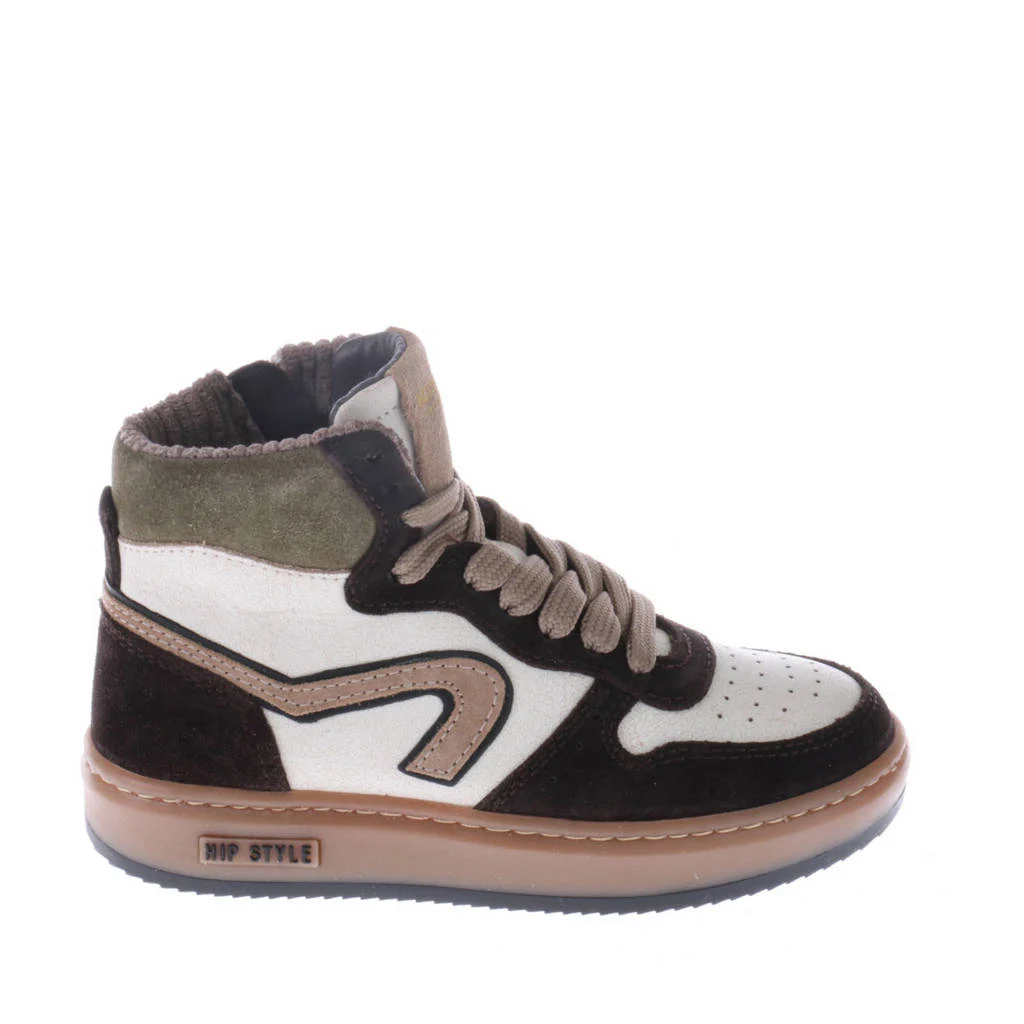 Hip leren sneakers donkerbruin/wit