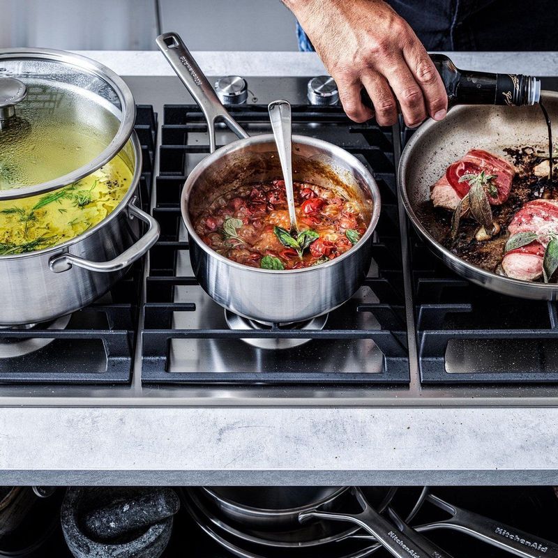 KitchenAid Pannenset RVS 7 Delig - Glazen Deksels - Geschikt Voor Inductie