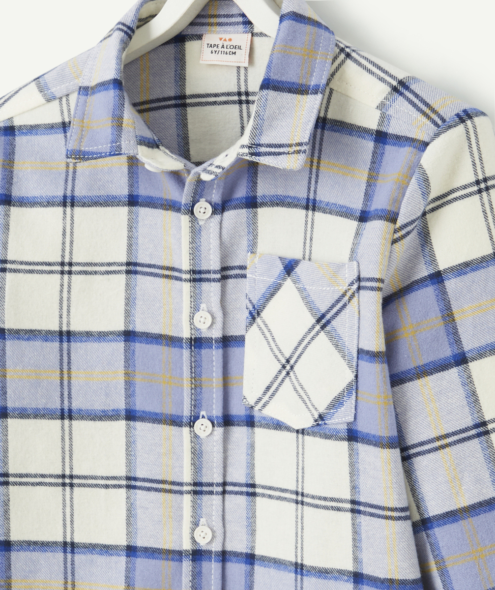 CHEMISE À CARREAUX GARÇON EN COTON BIO BLEU BLANC ET JAUNE
