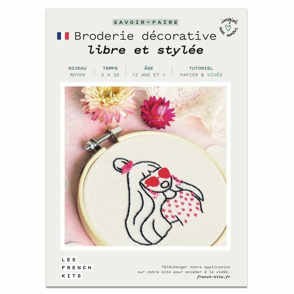Coffret diy - broderie décorative - femme à lunettes