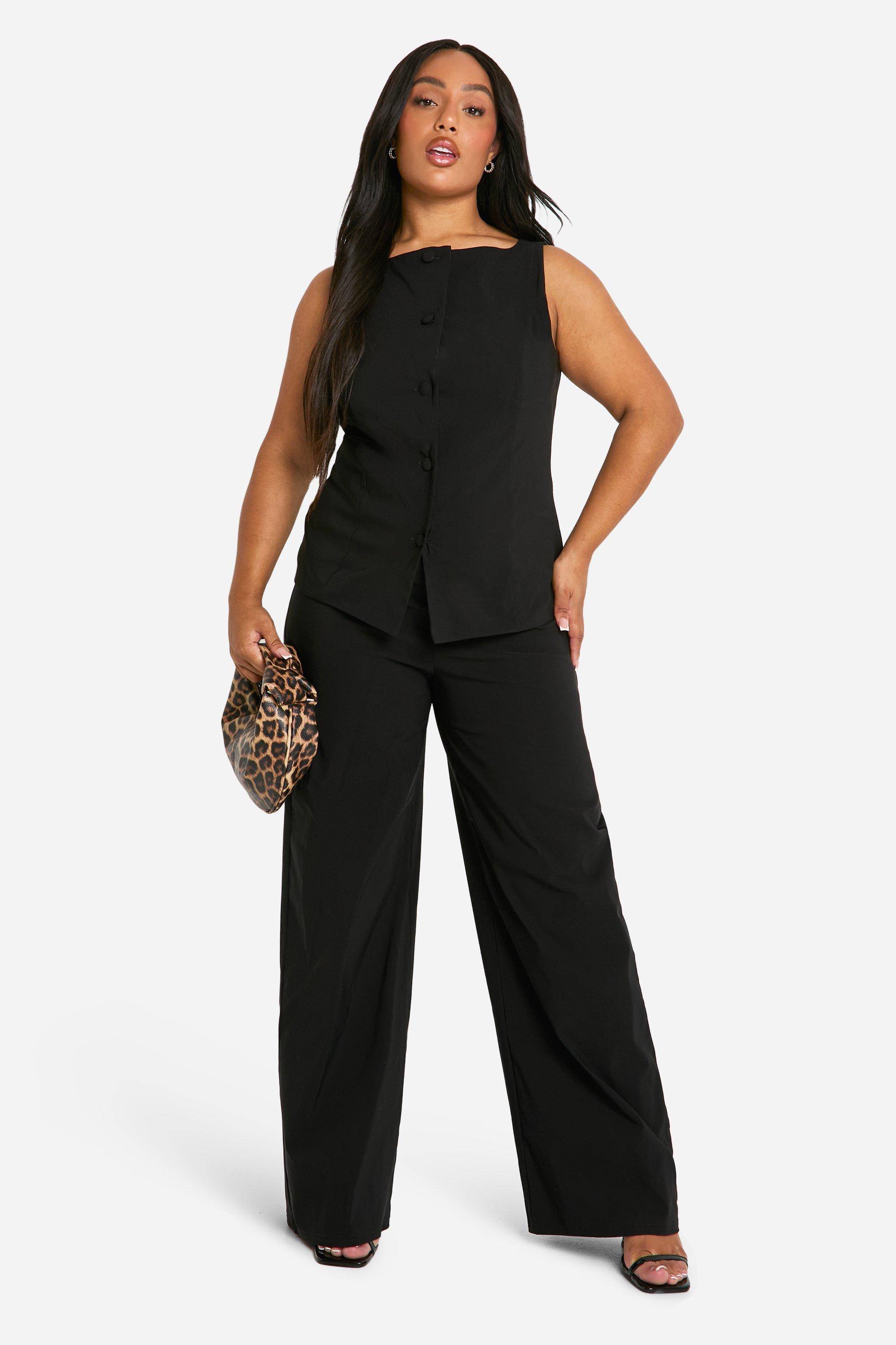 boohoo Plus Super Stretch Gilet à Ligne Longue Ajusté & Pantalon à Jambes Larges