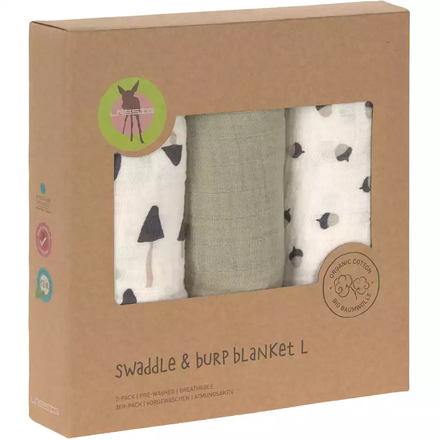 LÄSSIG Mulltücher L 3er Pack Little Forest olive 85 x 85 cm
