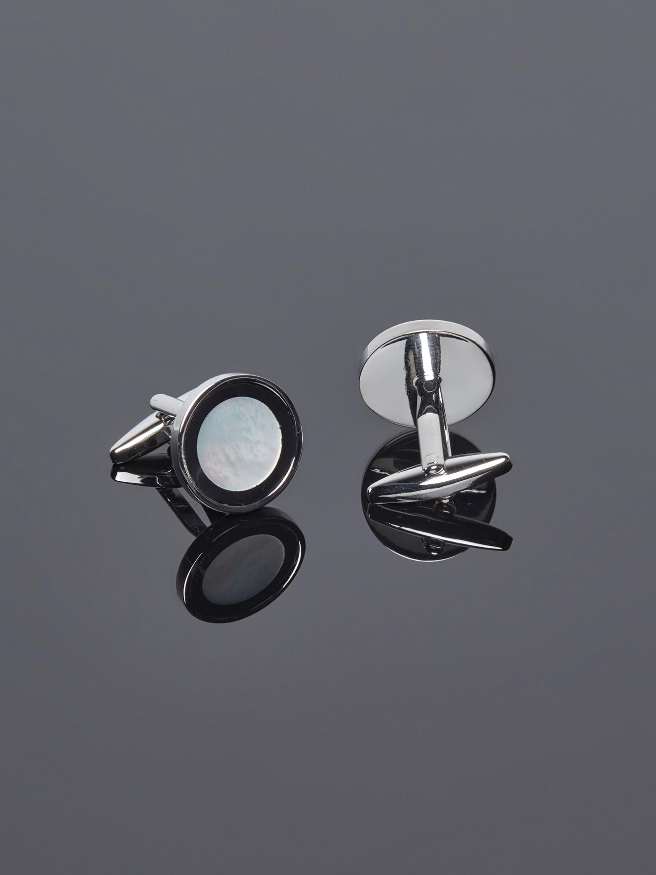 Boutons de manchette rond noir nacre