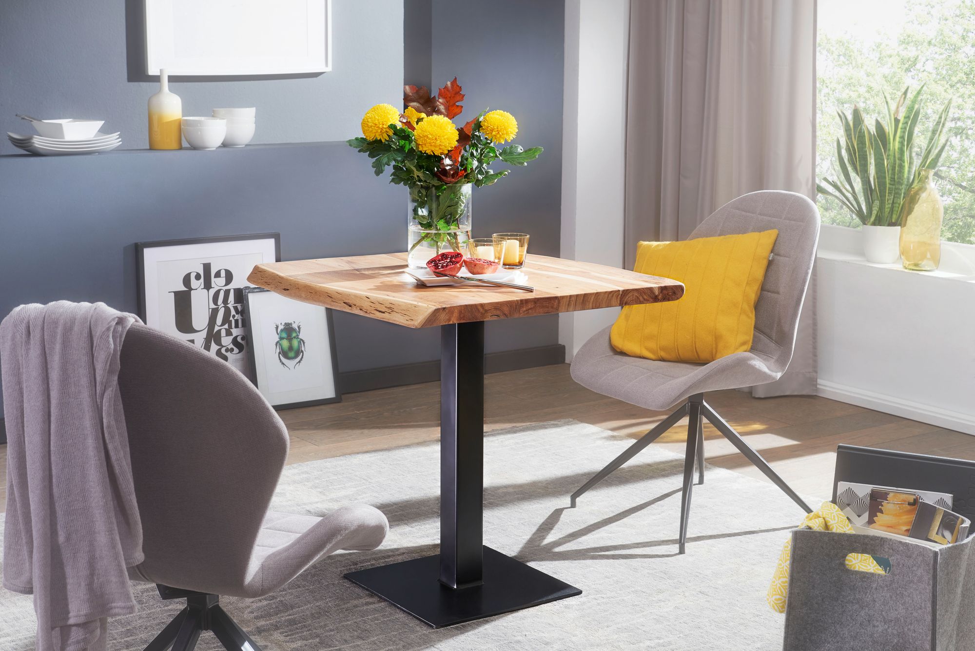 FineBuy Baumkante Esszimmertisch Akazie Massiv 80 x 75 cm Esstisch Küchentisch