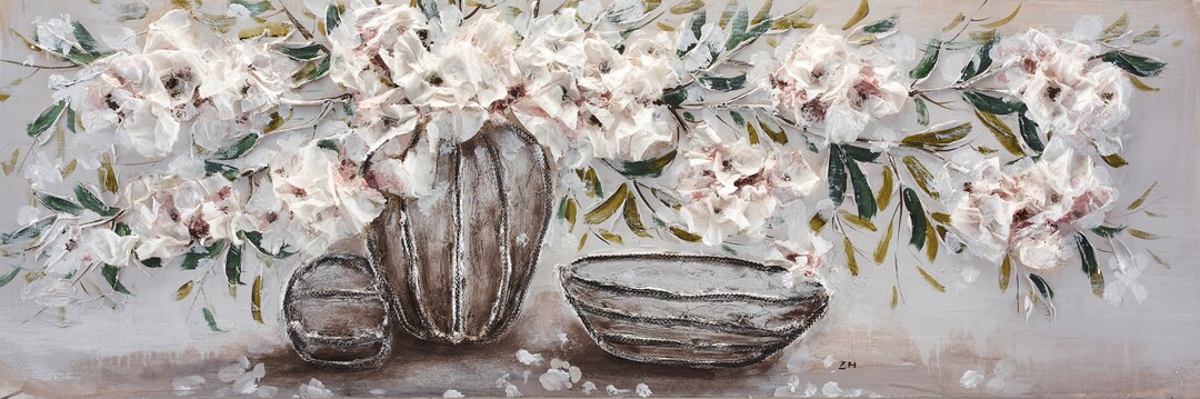 BÖNNINGHOFF Ölgemälde auf Echtholzrahmen BLUMENVASE 120X40CM