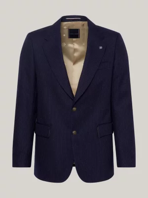 Blazer slim fit com risca de giz em mistura de lã