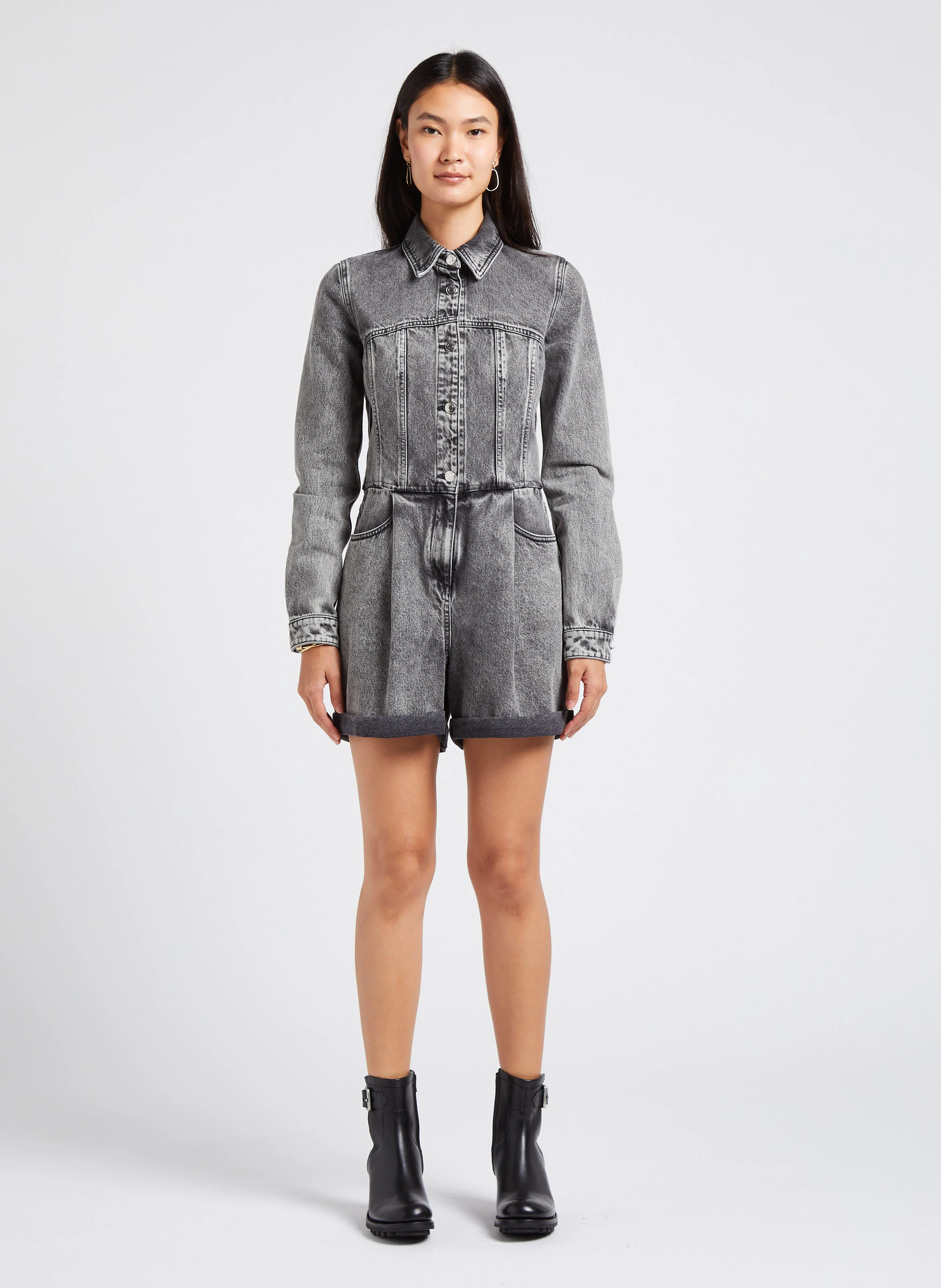 TILLI - Combi-short col classique en jean | Bleu