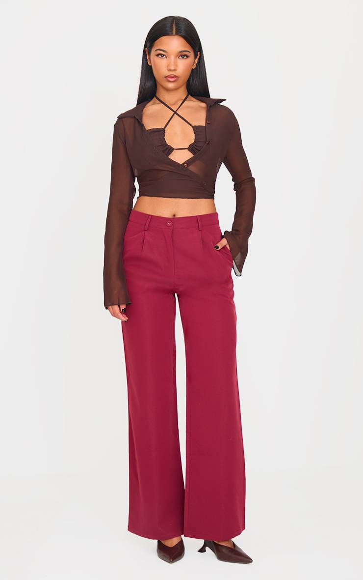 Rouge Bordeaux Pantalon Droit En Peau De Pêche