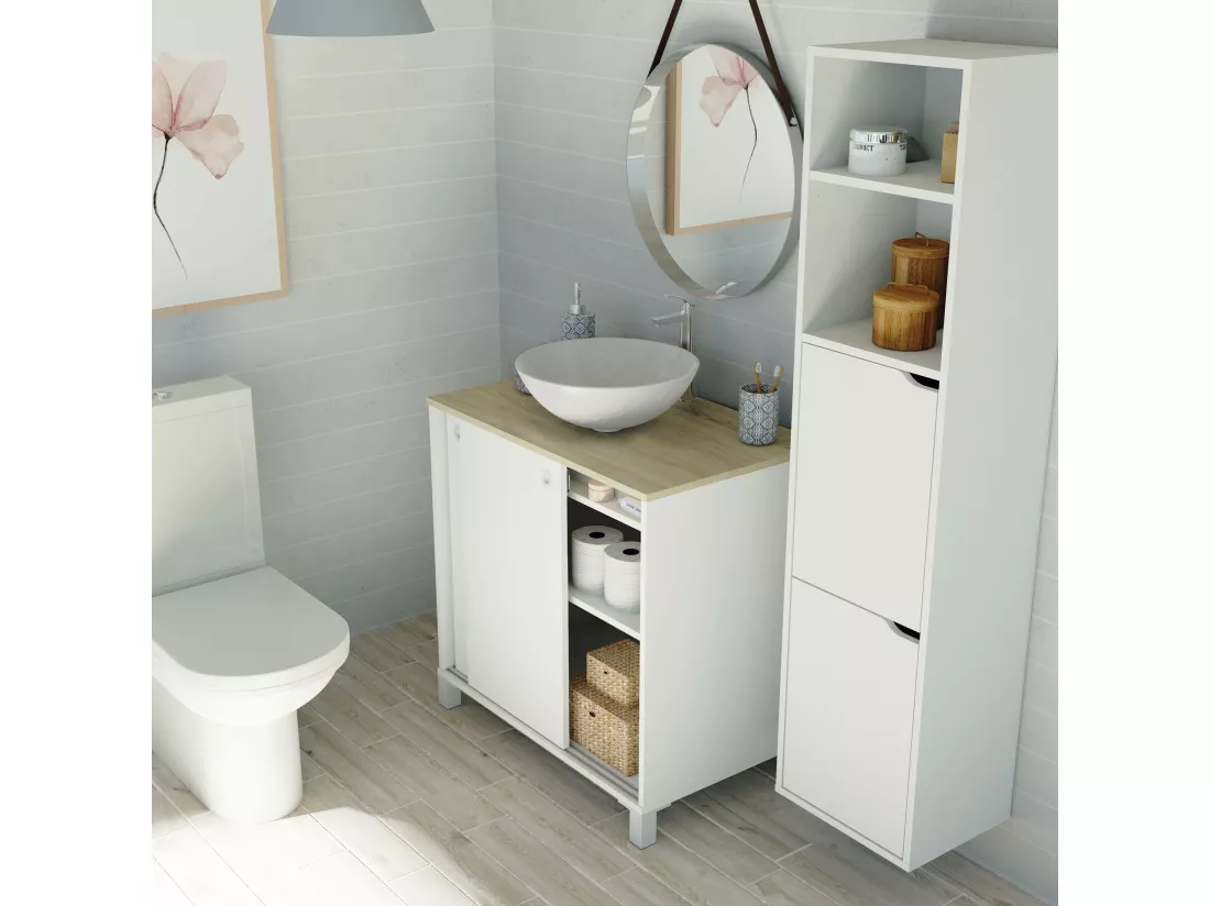 Colonne SDB coloris blanc - Hauteur 150 x Longueur 36 x Profondeur 30 cm