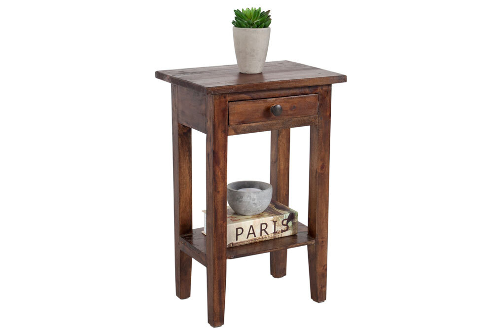 Massiver Beistelltisch HEMINGWAY 55cm coffee Mahagoniholz Shabby Chic Telefontisch