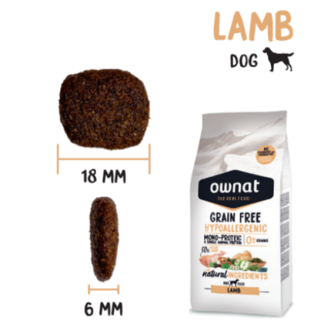 Croquettes Ownat Grain Free Hypoallergenic Adulte Agneau sans céréales pour chien adulte