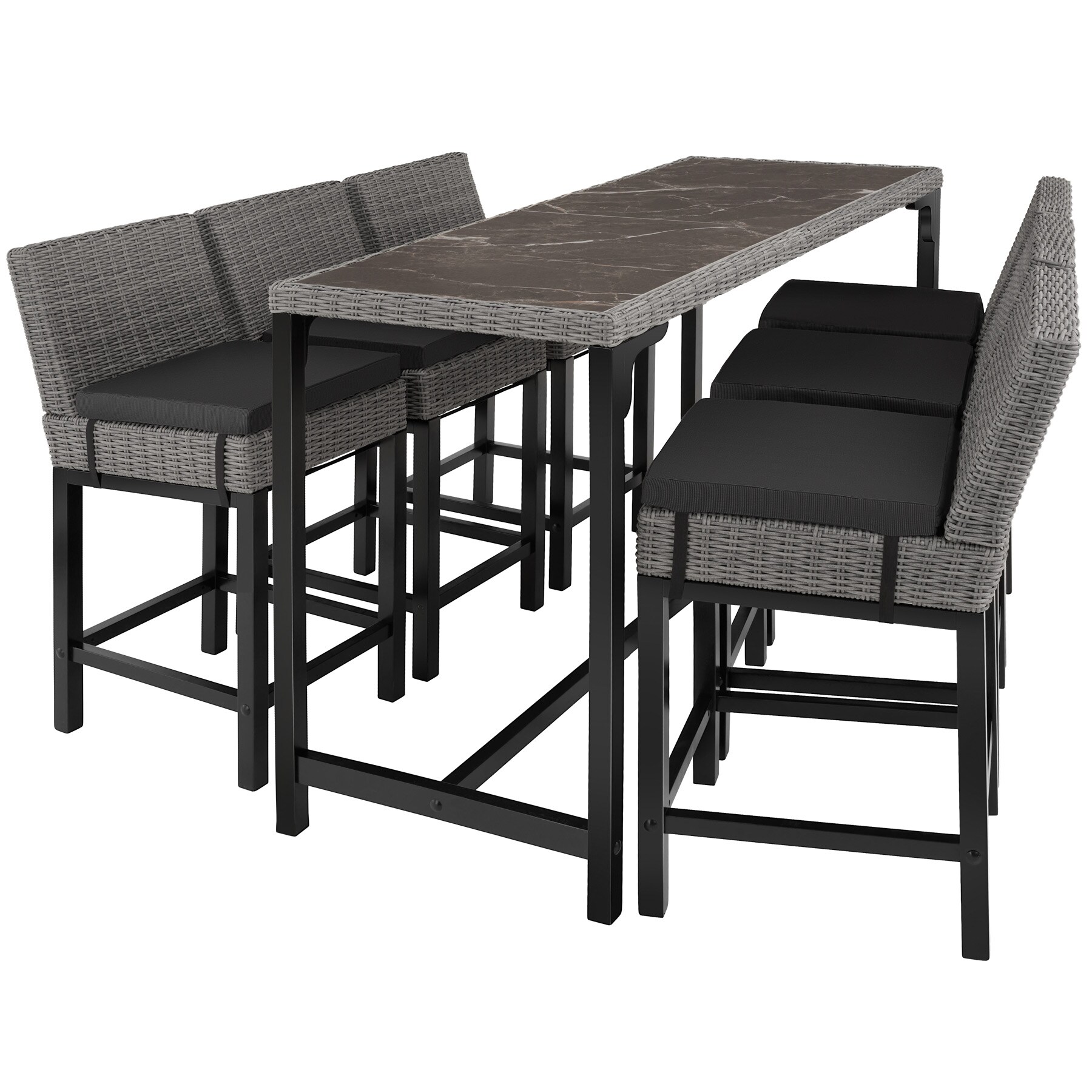 tectake® Rattan Tisch, mit Aluminium- und Holzgestell, wetterfest und UV-beständig, 161 x 64,5 x 99,5 cm