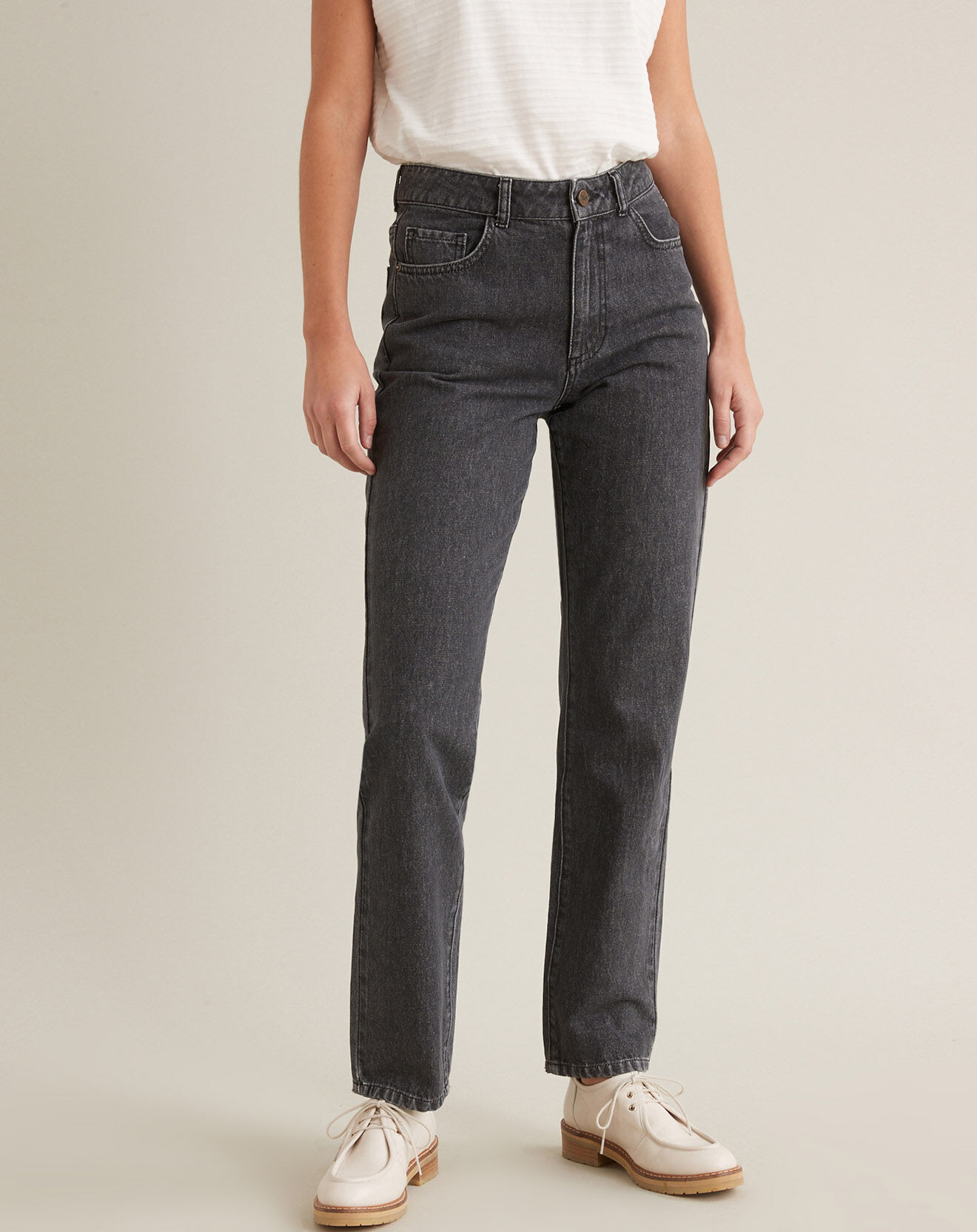 Cyrillus Jean cigarette 100% Coton Bio gris délavé
