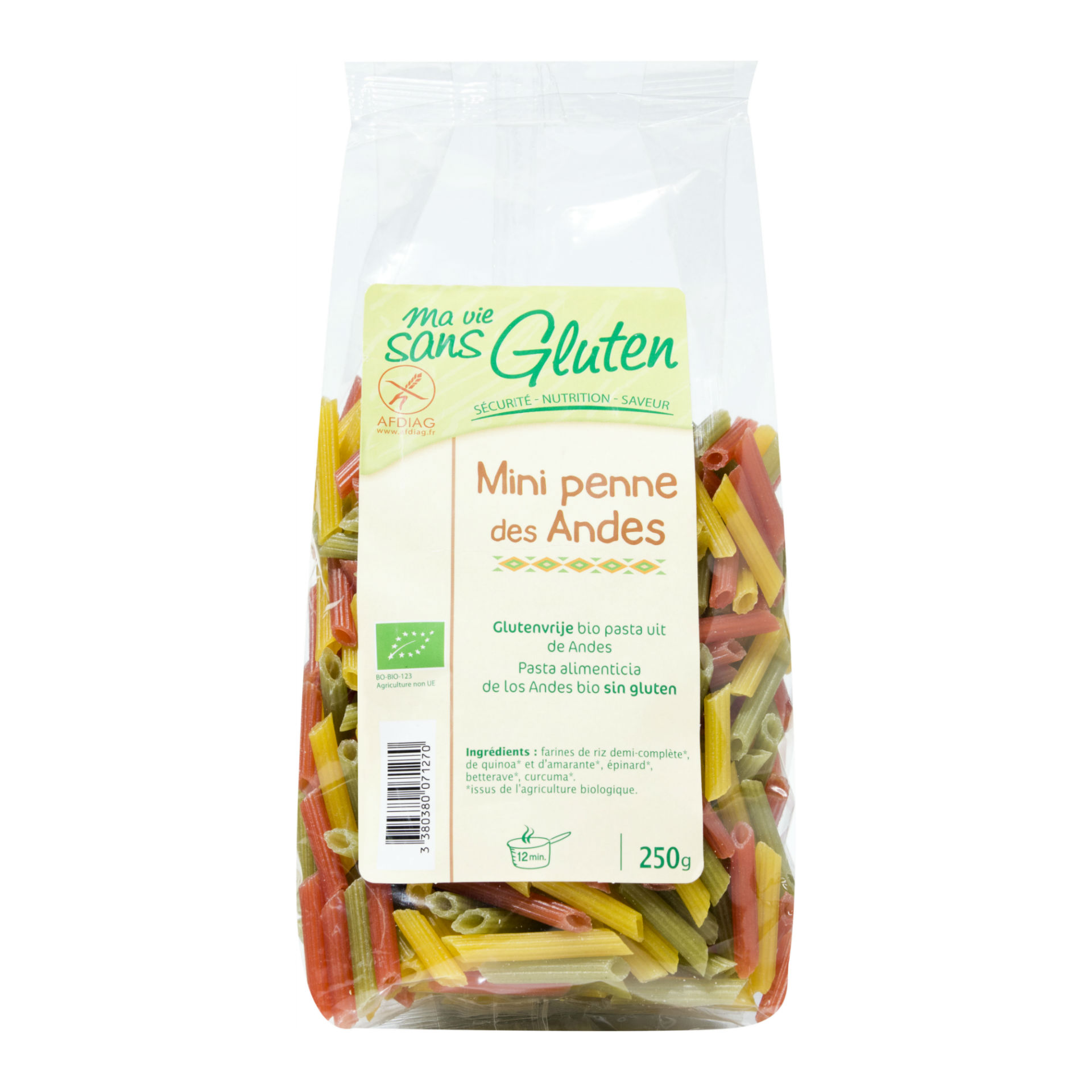 Ma Vie Sans Gluten Mini Penne<br>250 g, der Anden tricolore