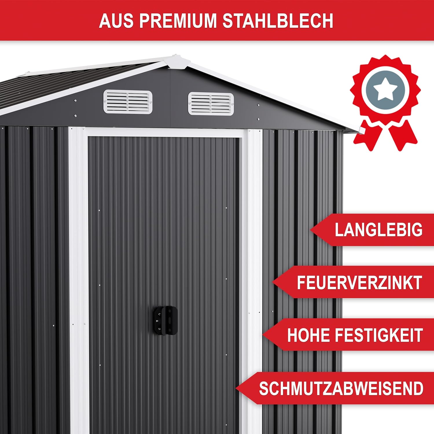 Premium Metall Gerätehaus mit Fundament & Schiebetür – Geräteschuppen Gartenhaus Metallgerätehaus in anthrazit – 3 Größen zur Wahl (2,4m2)
