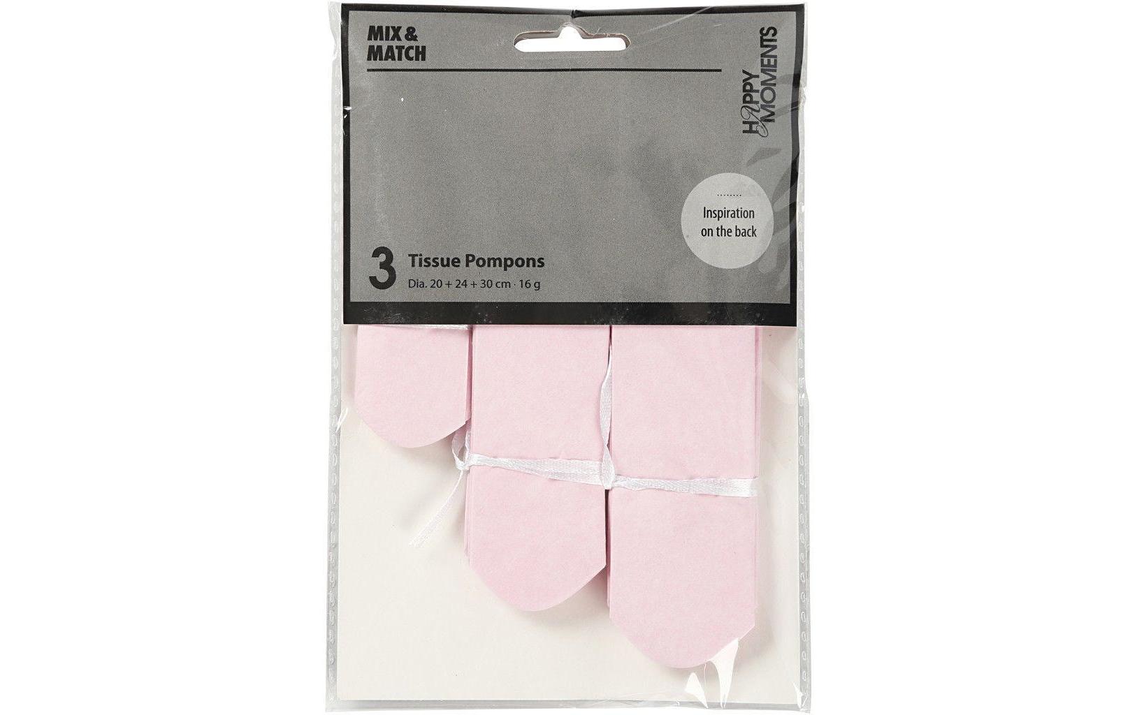 Pompons 20 + 24 + 30 cm 3 Stück, RosaPapier-Pompons rosa