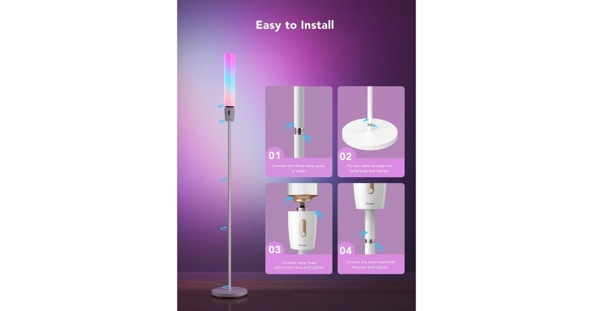 GoveeRGBICWW Cylinder Floor Lamp sfeerverlichting  (Zwart, 2,4GHz wifi + Bluetooth)