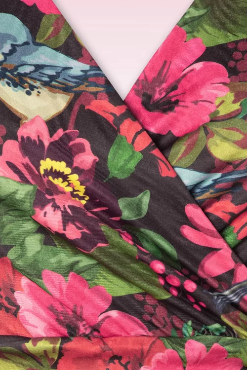 Vintage Chic for Topvintage Aria floral bird print swing jurk in zwart