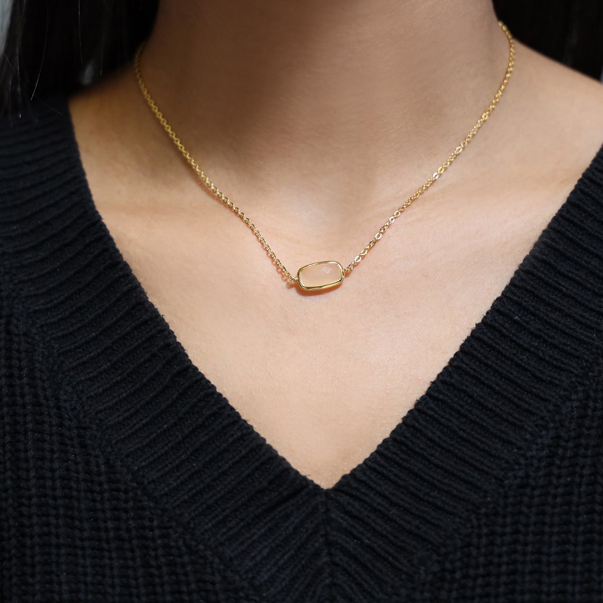 Collier Petit Galet Argent Doré Pierre Pêche