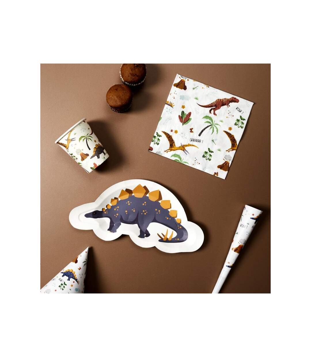 Paris Prix - Lot De 20 Serviettes En Papier dinosaure 33x33cm Blanc