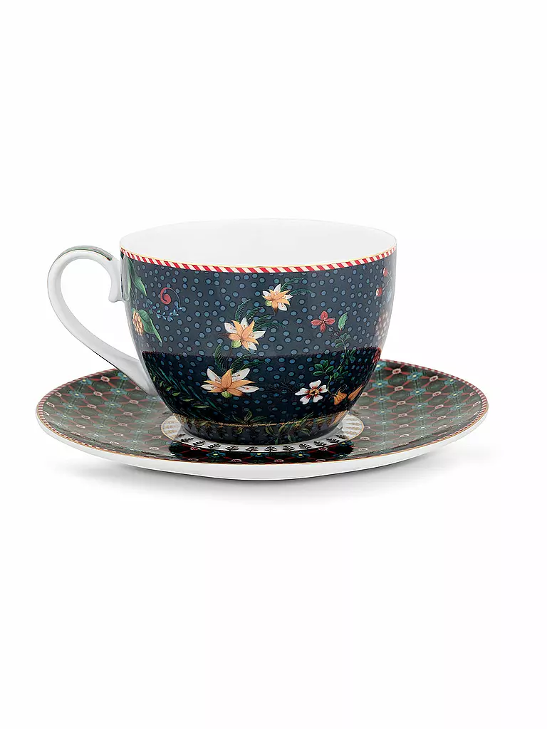 PIP STUDIO Cappuccinotasse mit Untertasse 2-er Set BERRY BLUES 280ml Blue dunkelblau