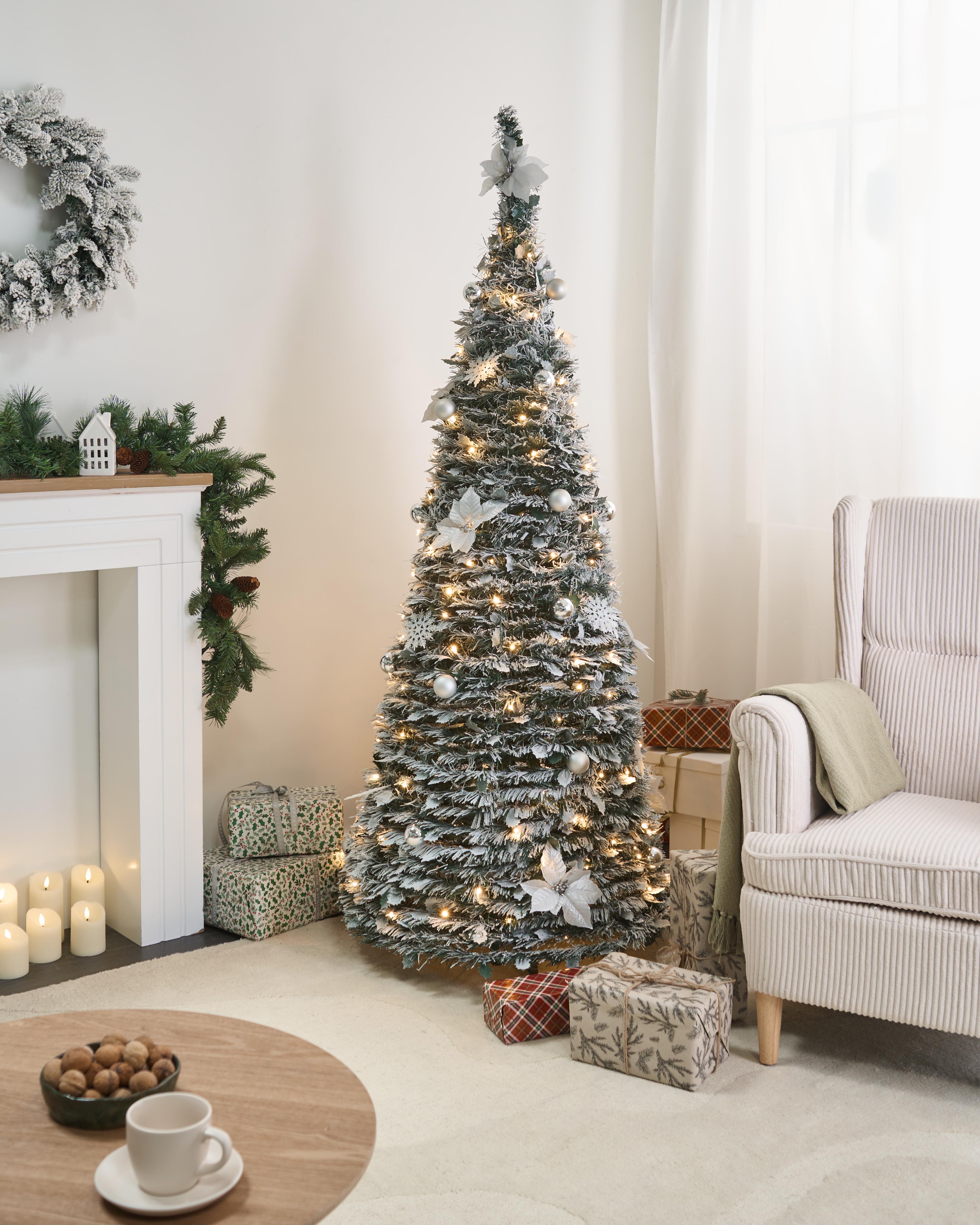 Besneeuwde kunstkerstboom inklapbaar LED FIRVANA 185 cm Wit