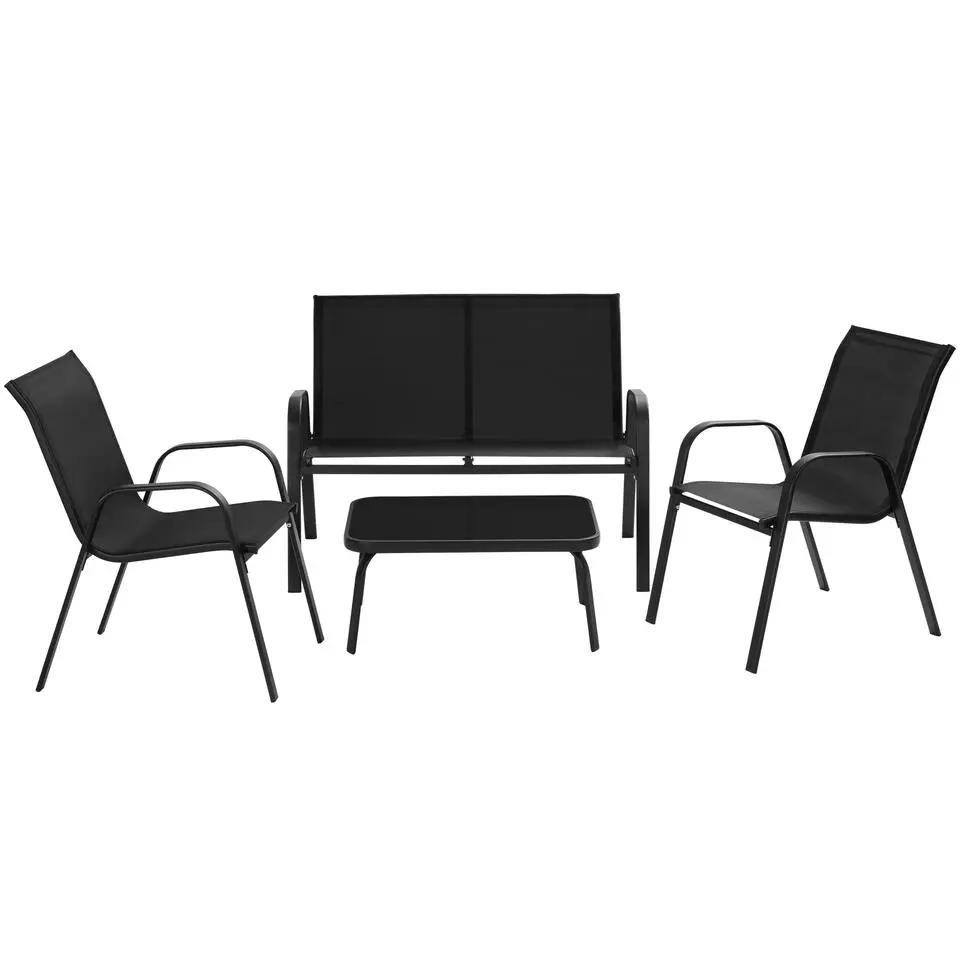 tectake Zitgroep Nora voor 4 personen, textilene-weefsel, Zwart