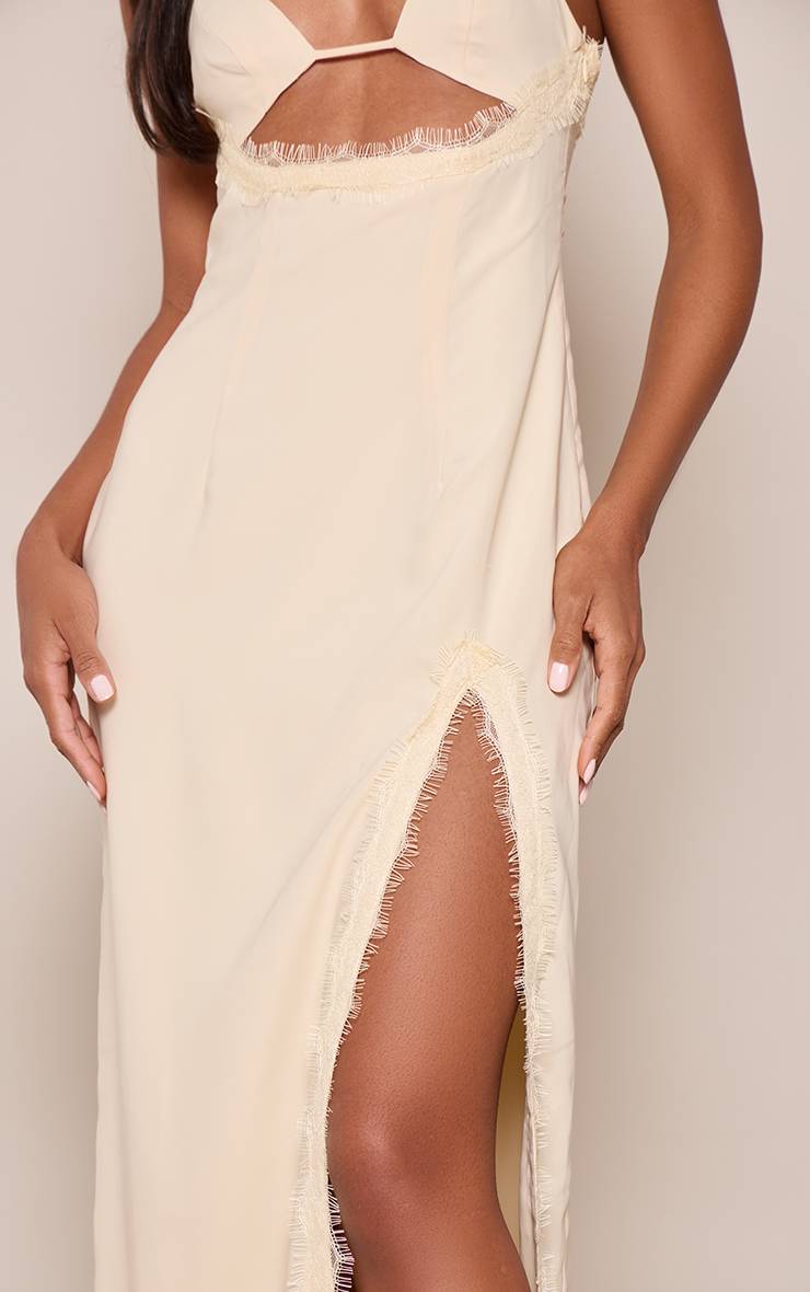 Citron Robe Longue À Bretelles Tissée Avec Finitions En Dentelle