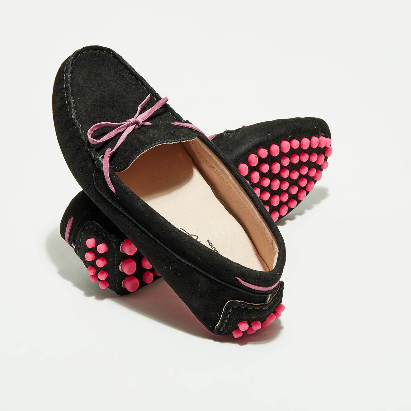 Flavio Création Mocassins en Velours de Cuir Mariela noir/rose