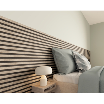 Kleurstaal lattenwand Decowall Acoustic grijs eiken 18x30 cm