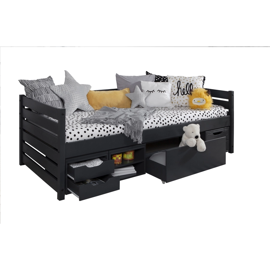 TICAA Sofabett Naomi inkl. Funktionsschubkästen, 90x200 Grau