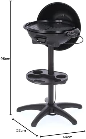 SEVERIN Barbecue électrique 2 000 W avec grille en fonte d'aluminium, Barbecue sur pieds avec couvercle et thermomètre intégré, eBBQ avec grande surface de cuisson lisse et rainurée, Noir, PG 8541 : Jardin