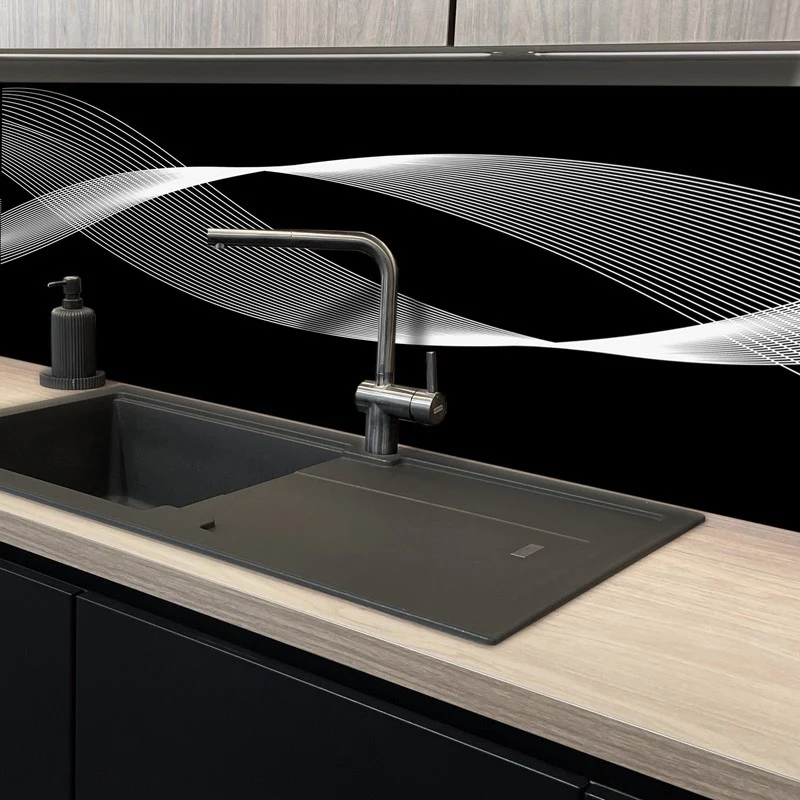 Crédence cuisine Crédence ALU L120xH 50cm - COURBES MONOCHROMES 99deco