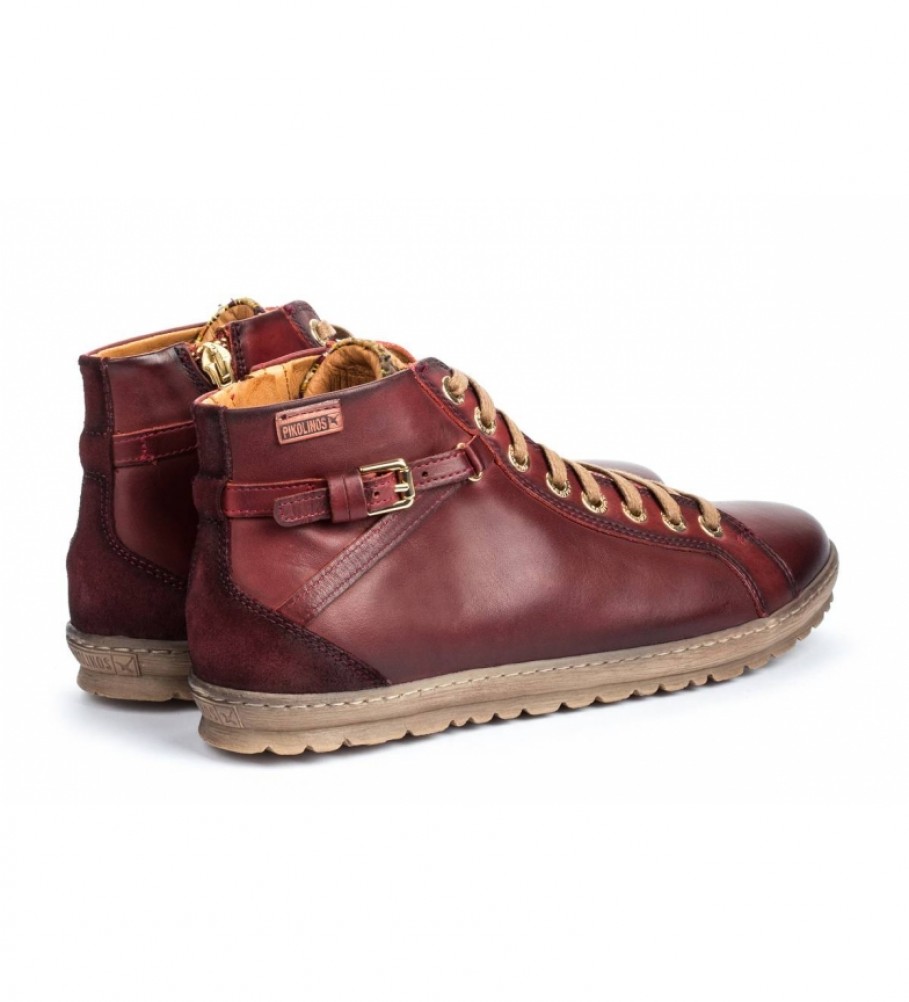 Botas de tornozelo Pikolinos Lagos 901 em couro cor bordô