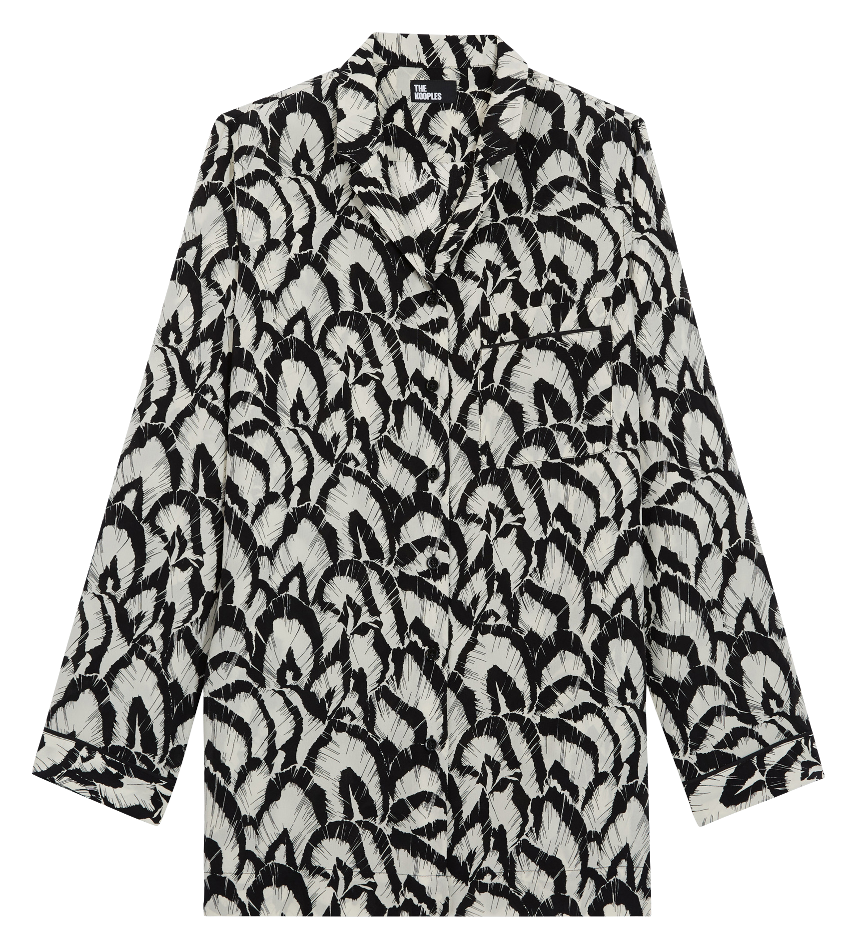 Chemise col tailleur en soie imprimée| Blanc