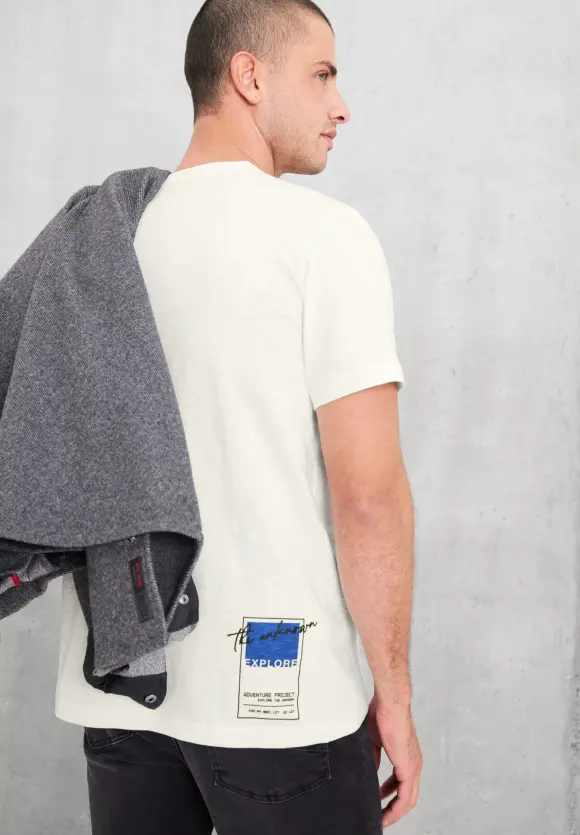 T-Shirt mit 3D Frontprint - wool white