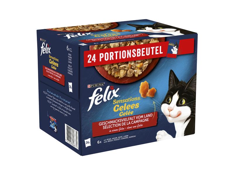 Felix Nassfutter Sensations Gelee Fleisch, 24 x 85 g Alleinfutter für ausgewachsene Katzen