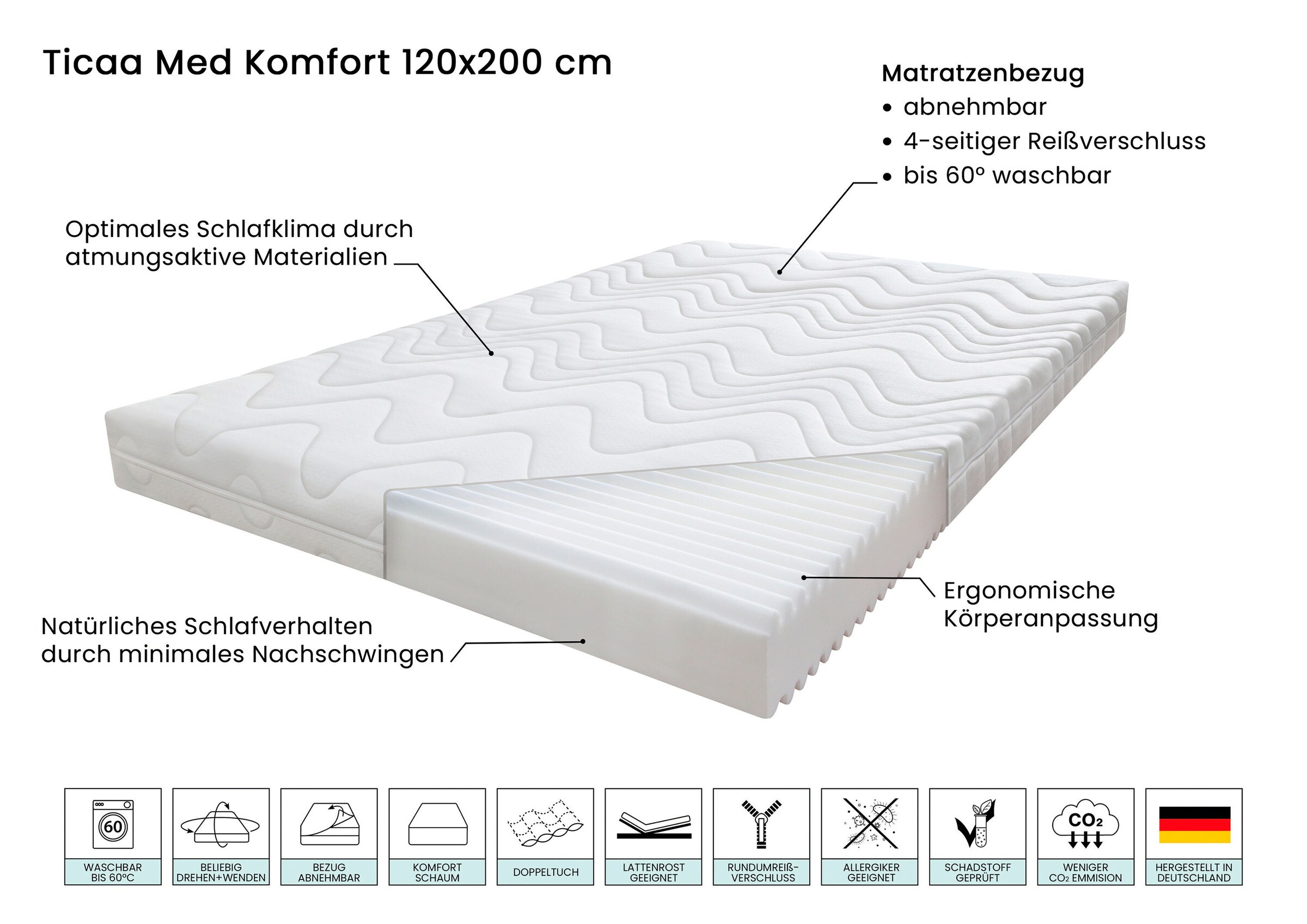 Ticaa Matratze Ticaa Med 120x200 cm Komfort