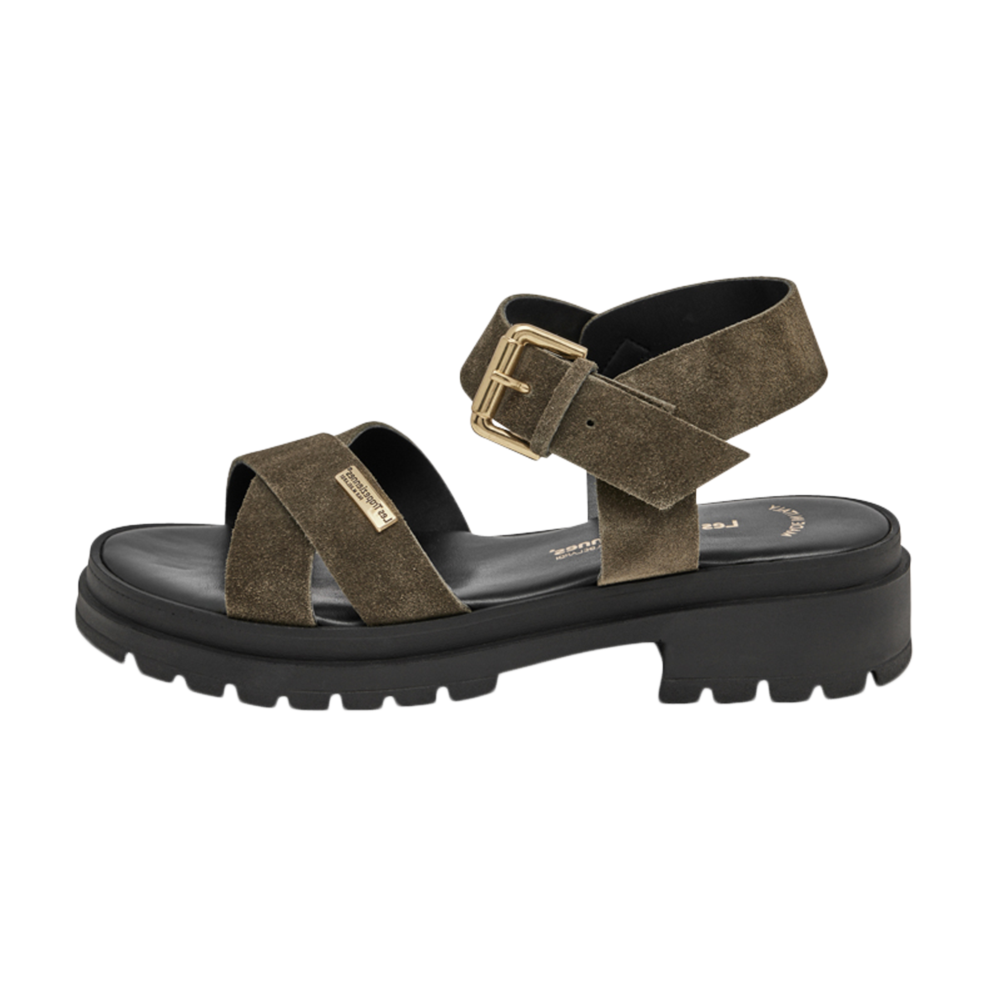 Sandales plates cuirtihasued | Kaki