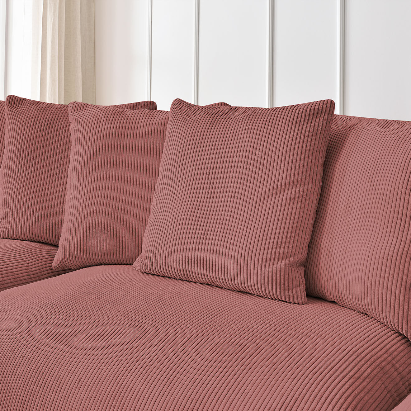 Bobochic Canapé panoramique fixe ultra moelleux voltaire velours côtelé rose - 420x174x75 cm
