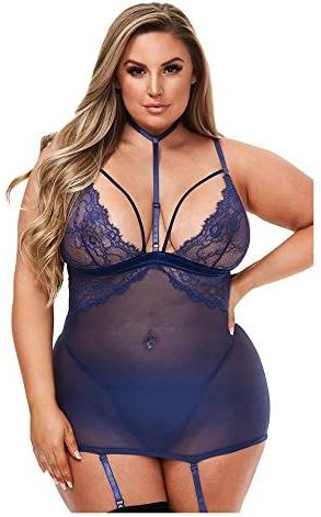 Sexy Mini Jurk en String Set - Queen Size - Blauw