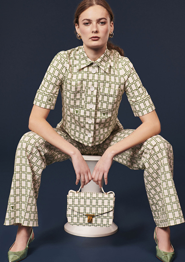 Chemise Christineécrue à motif graphique en lin et coton
