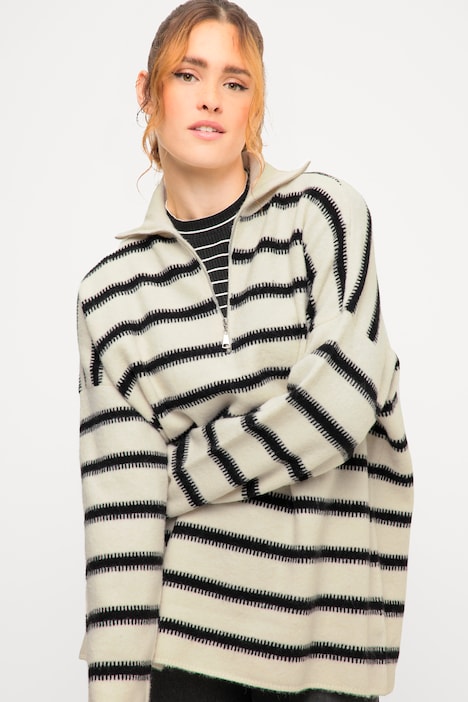 Long-Troyer, Straight Shape, Streifen, Stehkragen mit Zipper, Langarm