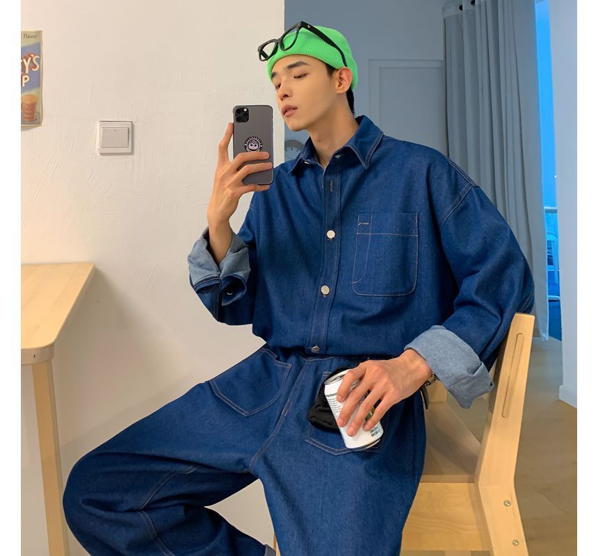 Drawouf - Denim jumpsuit met lange mouwen