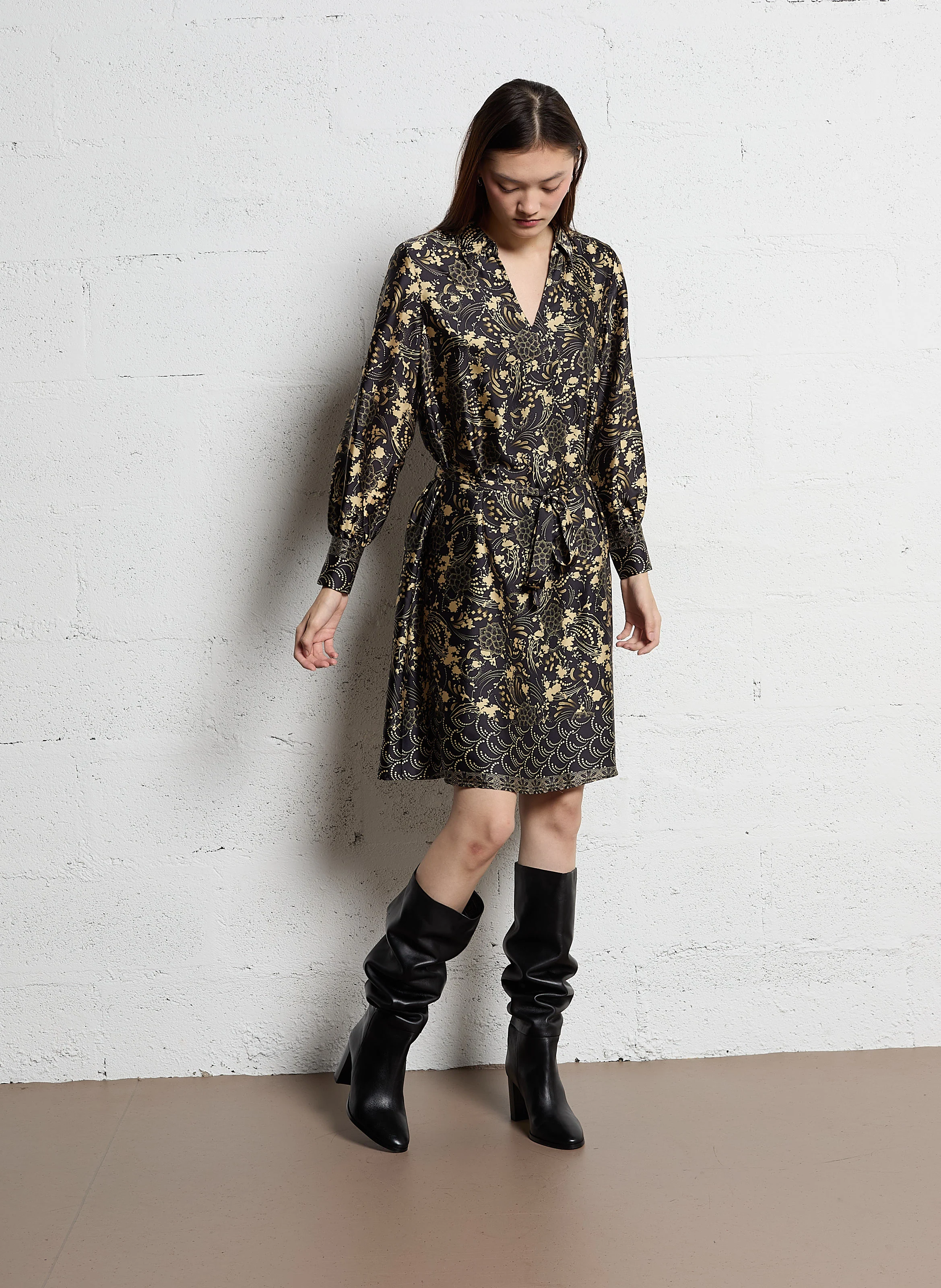 ROKIN - Robe col chemise à imprimé floral | Noir
