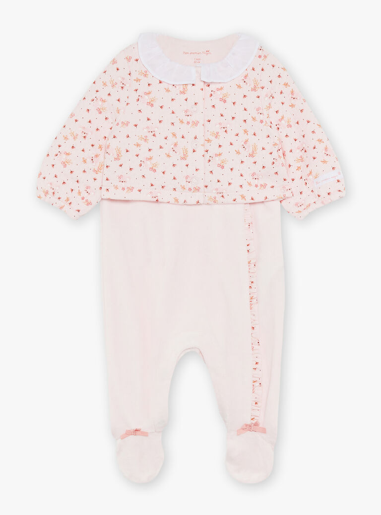 Ensemble grenouillère et gilet rose clair à fleurs