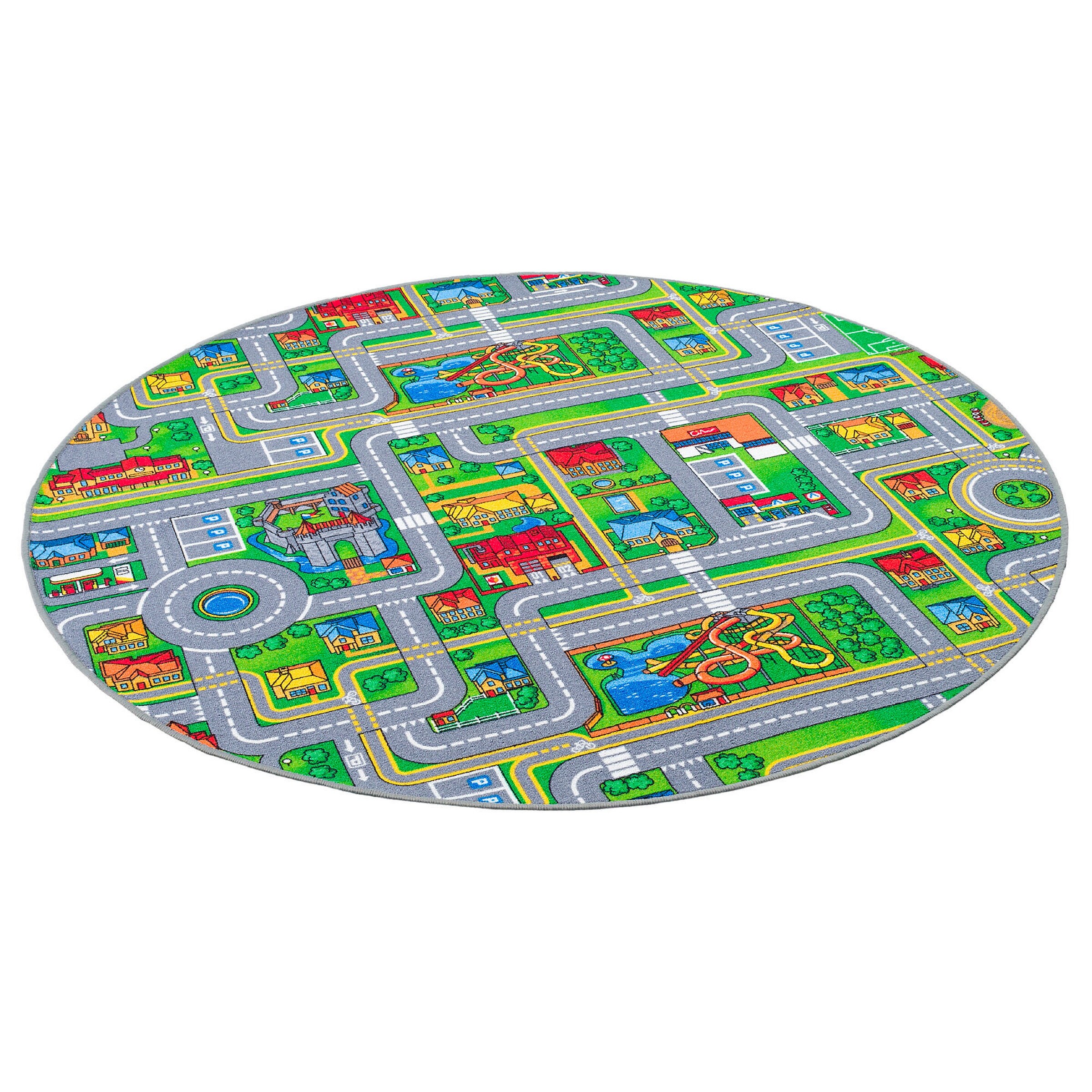 Snapstyle Kinder Spiel Teppich Abenteuerland Bunt Rund Bunt - 200x200 cm