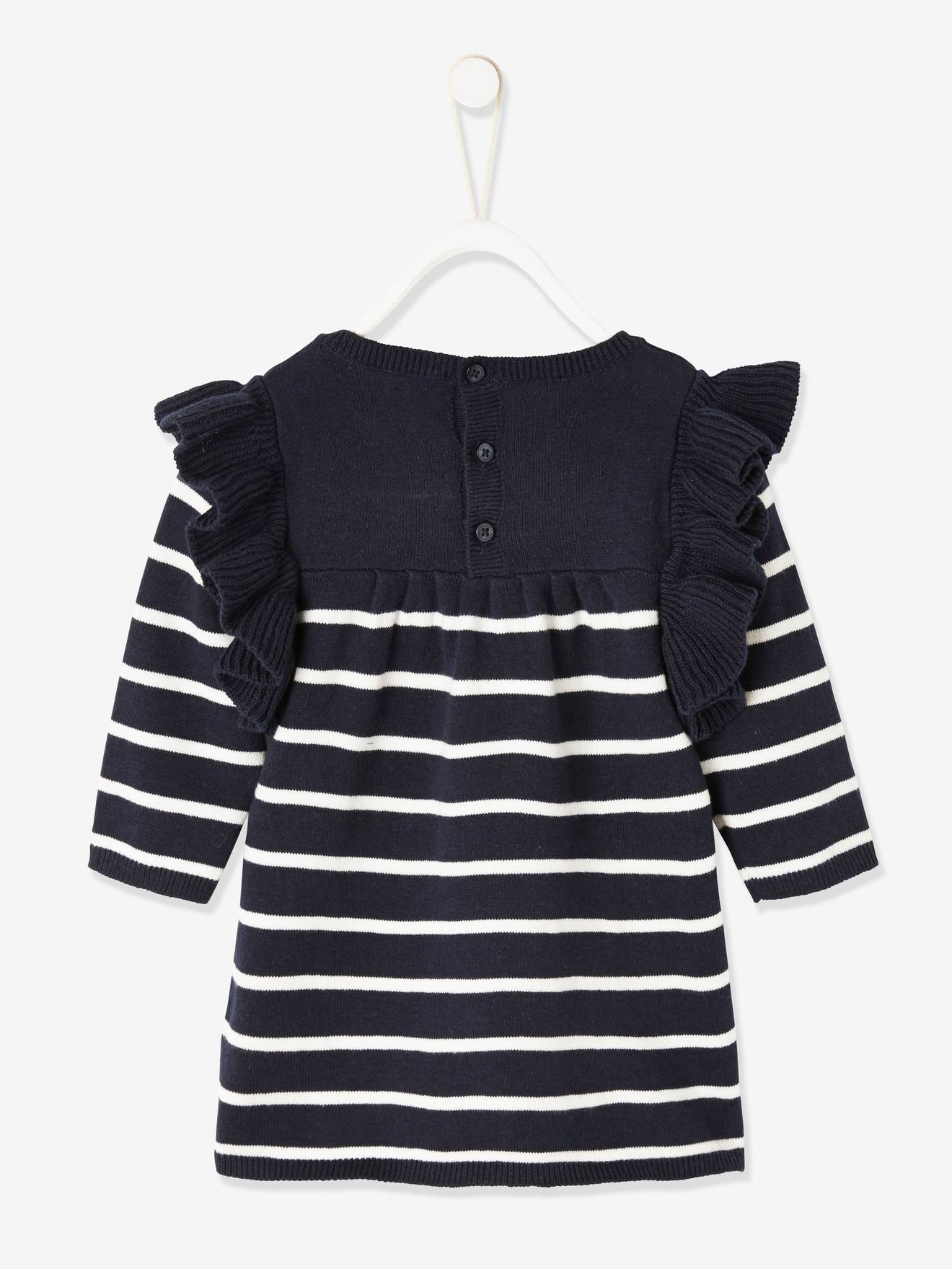 Vestido listrado azul escuro estilo marinheiro para bebê menina