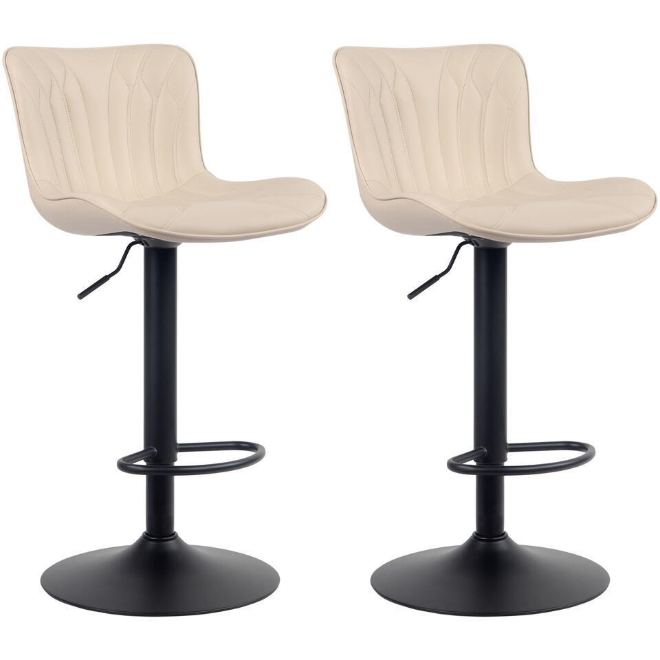 CLP Set van 2 Barkruk Linus mat zwart Frame - Kunstleer - creme