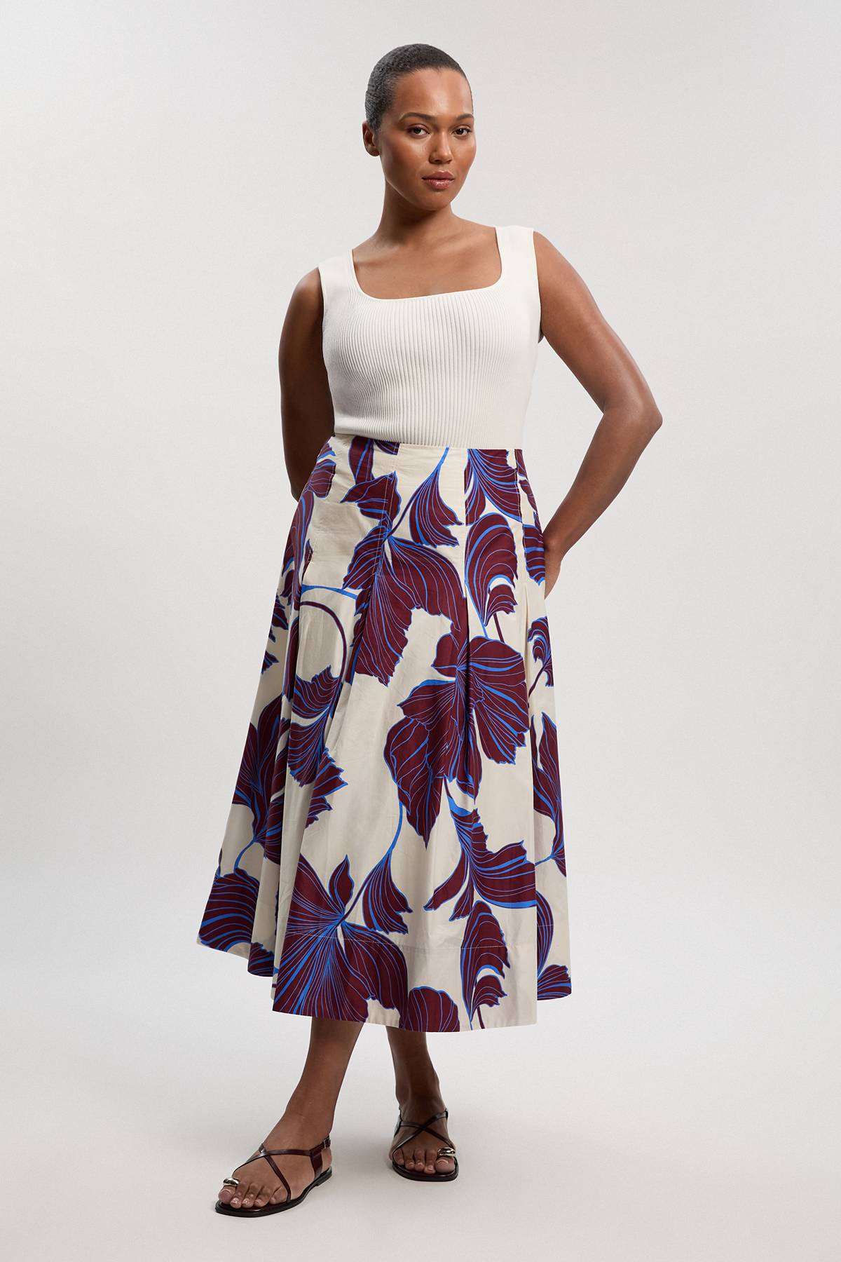 KarenMillen Jupe Grande Taille En Satin De Coton Tissé À Imprimé Floral Graphique